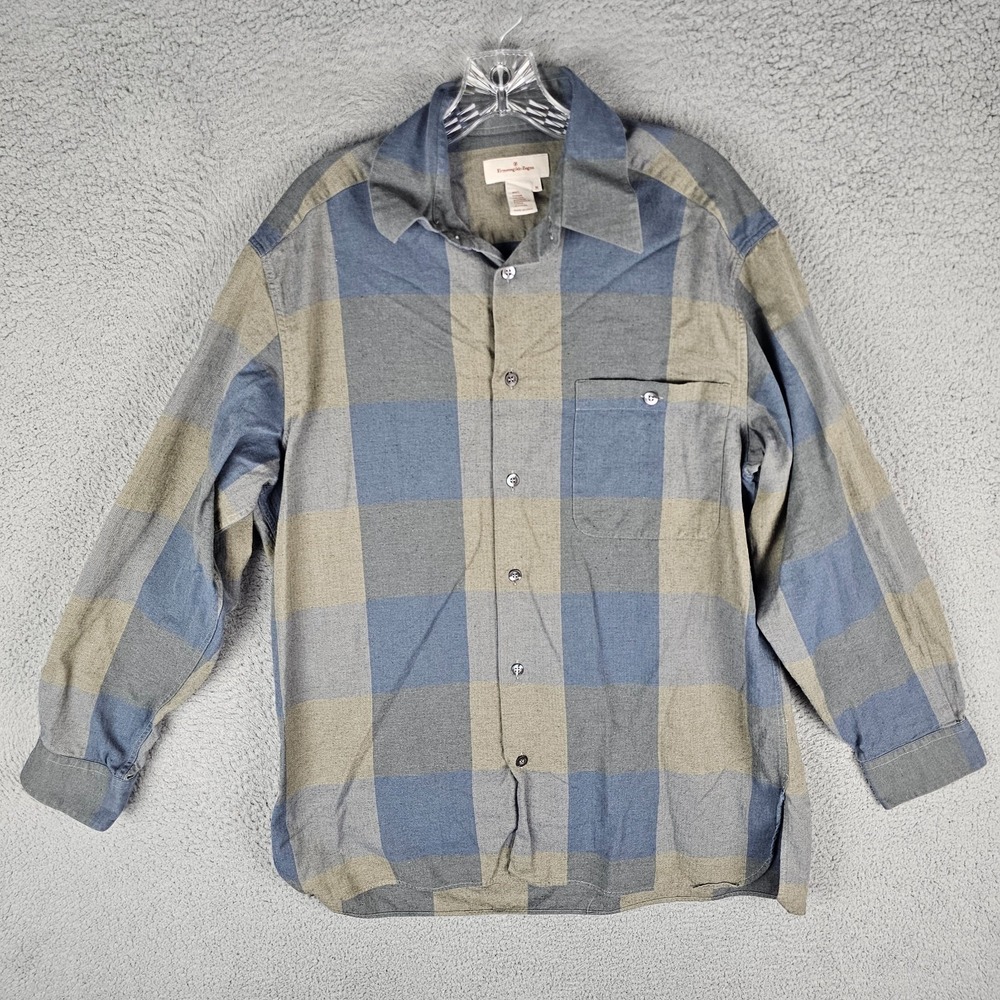 Ermenegildo‎ Zegna Shirt Mens Medium Block Plaid Long Sleeve Collared Button-Up